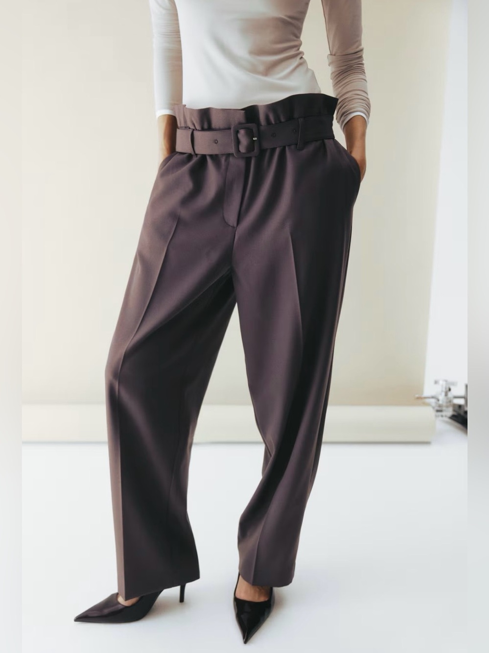 New H&M Edition Belted Wool-Blend Pants (Dusty Purple) Sz S NWT 1324358001
